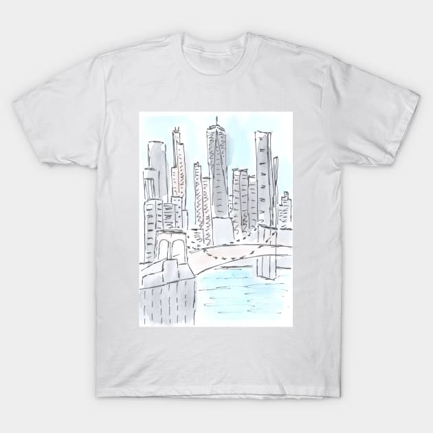 New York. Exterior. Architecture. Tourist place. Watercolor, art decoration, sketch. Illustration hand drawn modern T-Shirt by grafinya